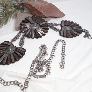 Chico's Southwestern Mixed Metals Leather Chain Belt Adj 20-41" Hippie, Boho